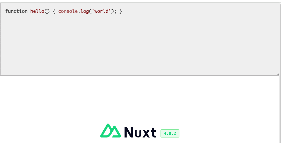 An editable syntax-highlighted textarea added to the Nuxt starter page.